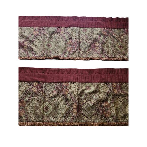 2 JCPenney Chris Madden Faux Suede Paisley Fringe Gold Bronze Valances 87"x18.5" - Picture 5 of 10